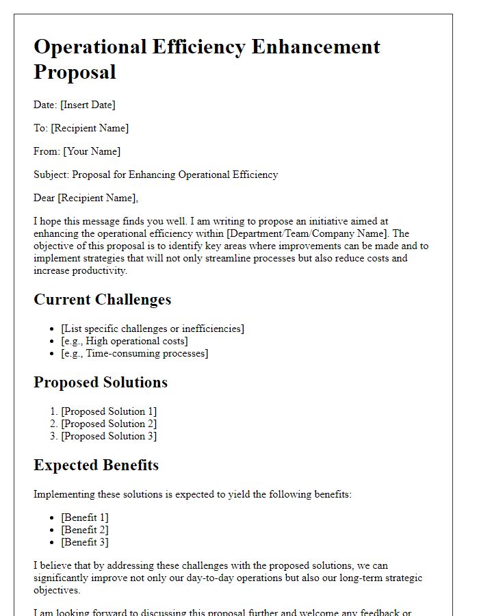 Letter template of operational efficiency enhancement proposal