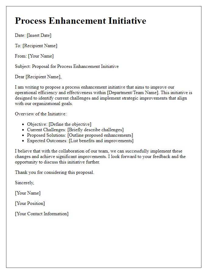 Letter template of process enhancement initiative