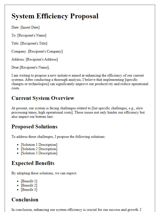 Letter template of system efficiency proposal