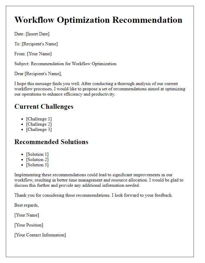 Letter template of workflow optimization recommendation