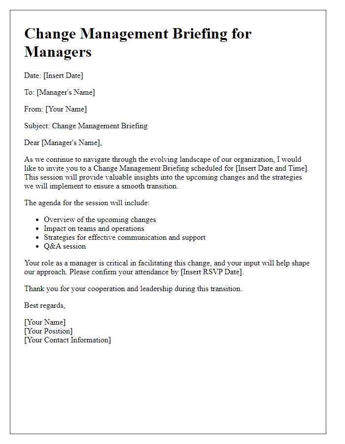 Letter template of change management briefing for managers