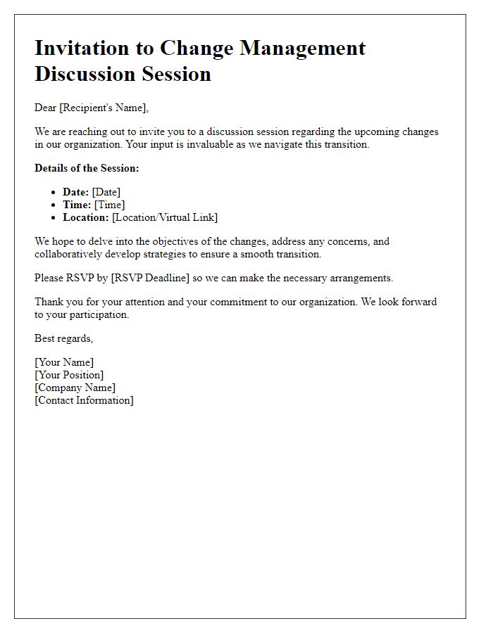 Letter template of change management invitation for discussion sessions