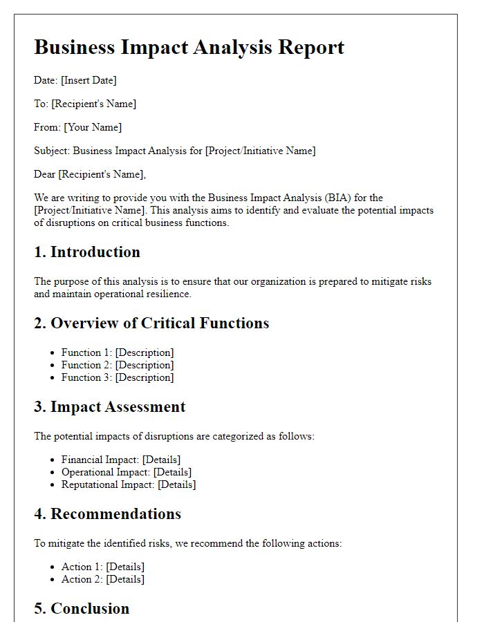 Letter template of Business Impact Analysis