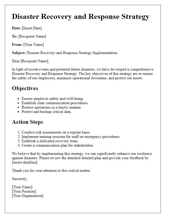 Letter template of Disaster Recovery and Response Strategy