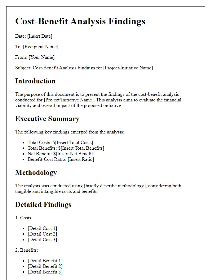 Letter template of cost-benefit analysis findings document