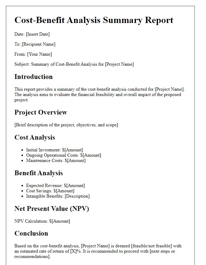 Letter template of cost-benefit analysis summary report