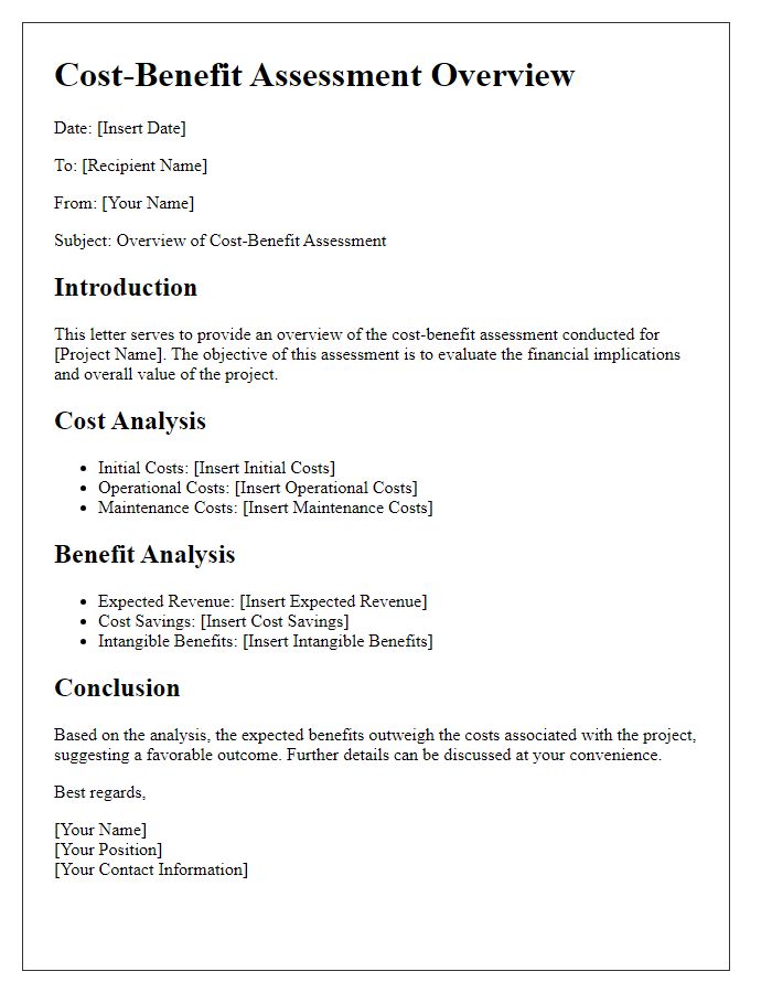 Letter template of cost-benefit assessment overview