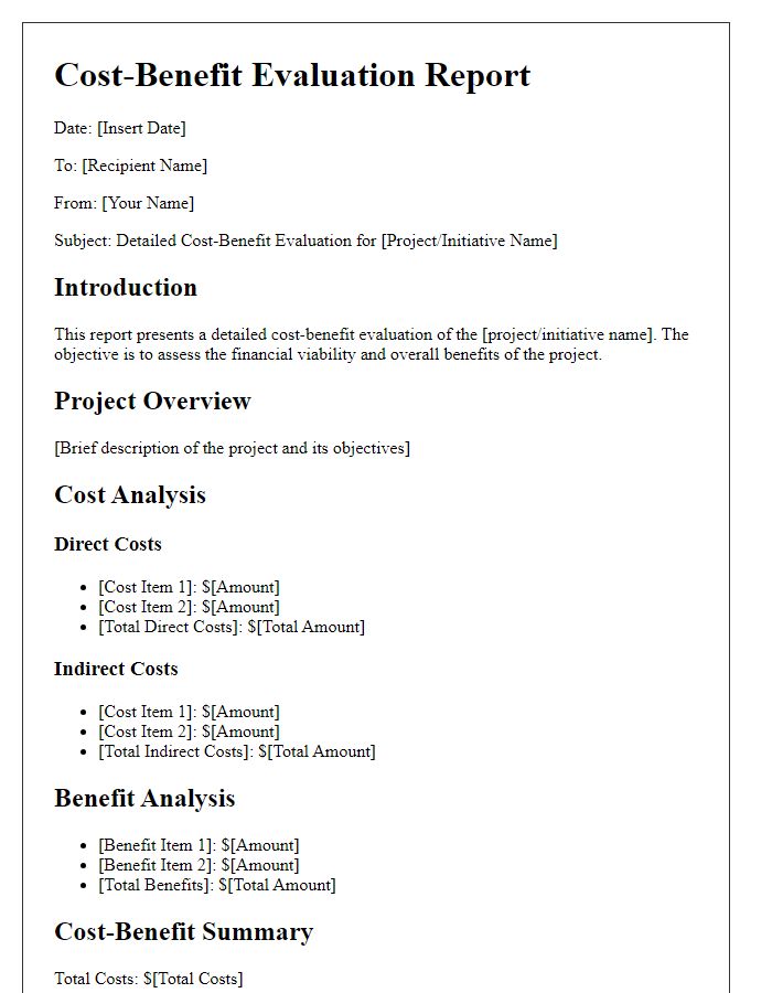 Letter template of detailed cost-benefit evaluation report