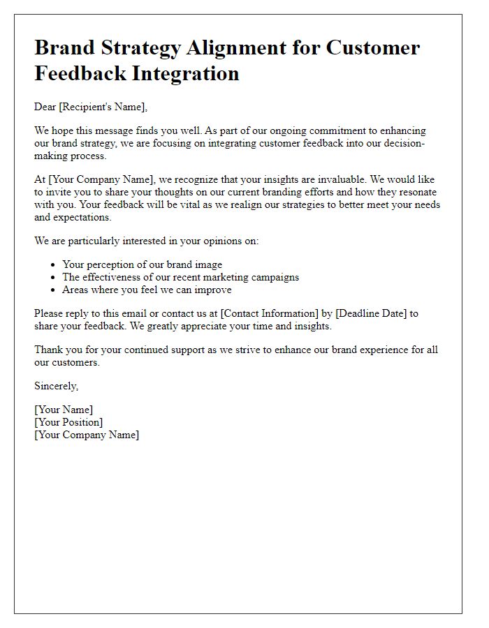 Letter template of brand strategy alignment for customer feedback integration