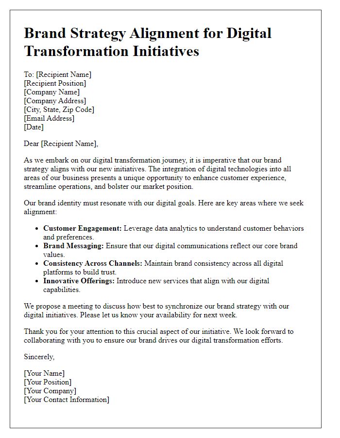 Letter template of brand strategy alignment for digital transformation initiatives