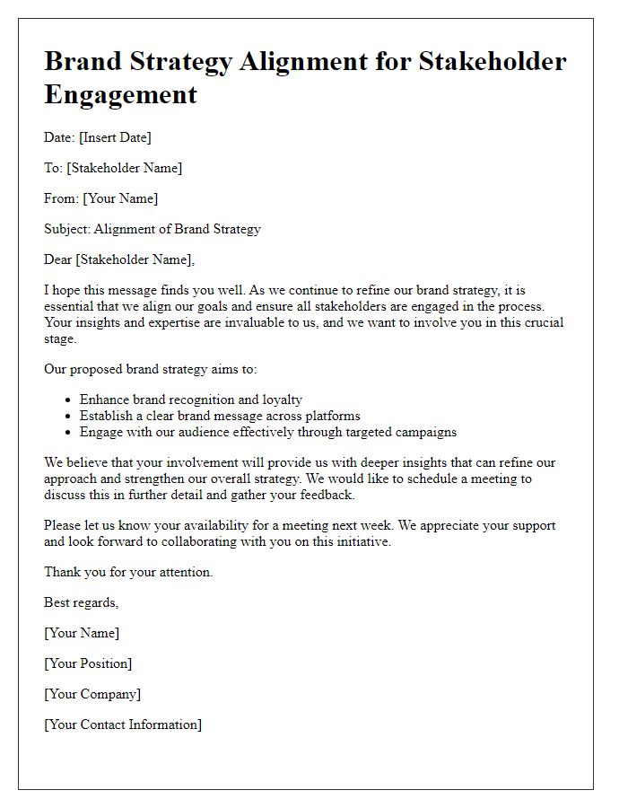 Letter template of brand strategy alignment for stakeholder engagement