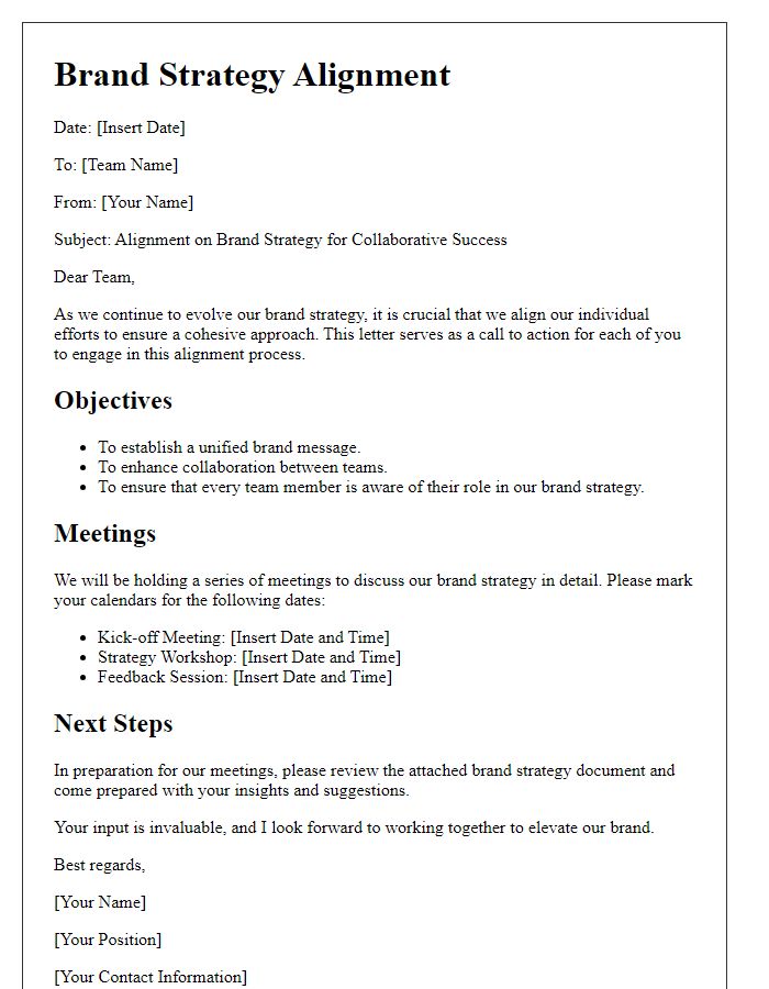 Letter template of brand strategy alignment for team collaboration