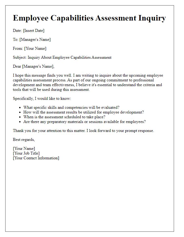 Letter template of employee capabilities assessment inquiry.