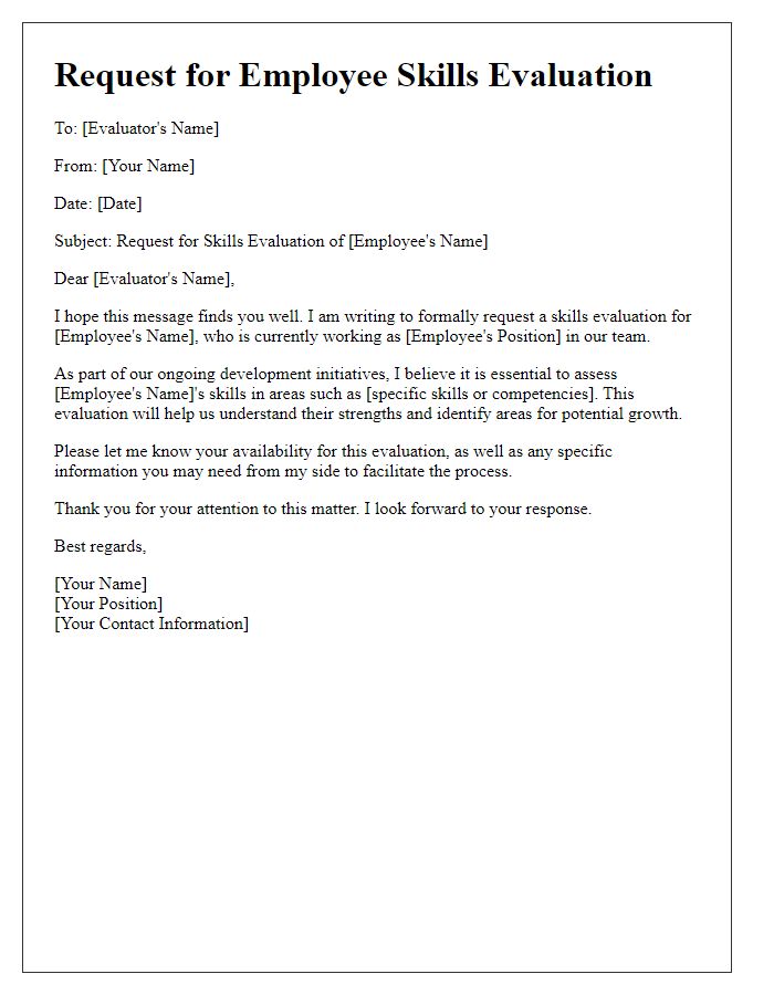 Letter template of employee skills evaluation request.