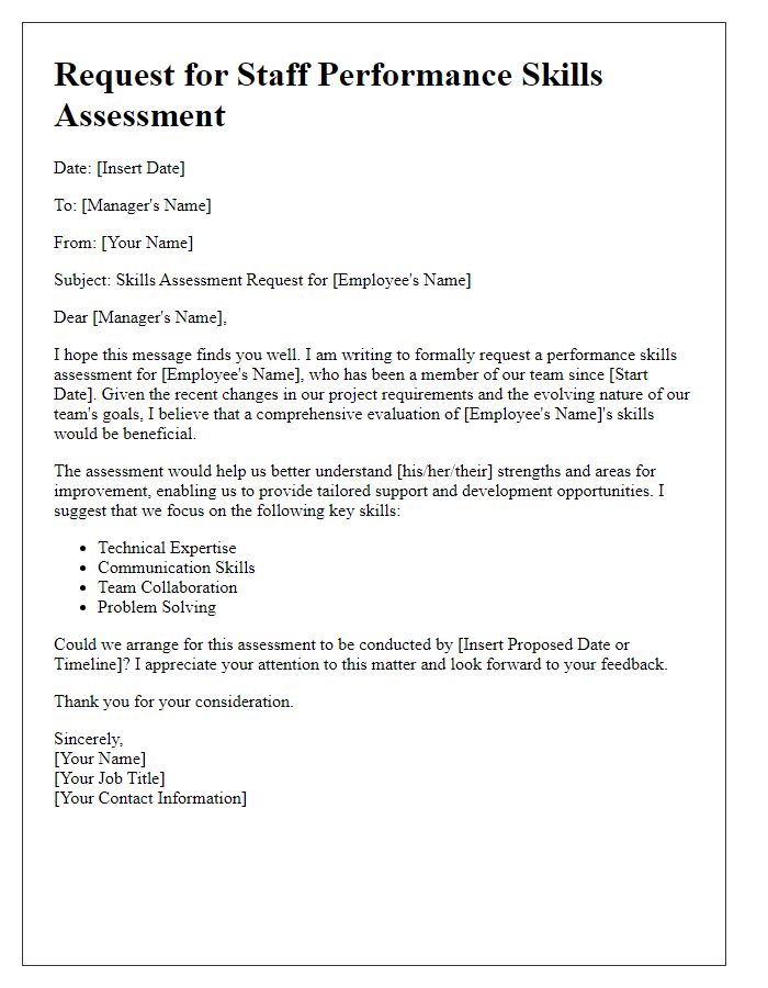 Letter template of staff performance skills assessment request.