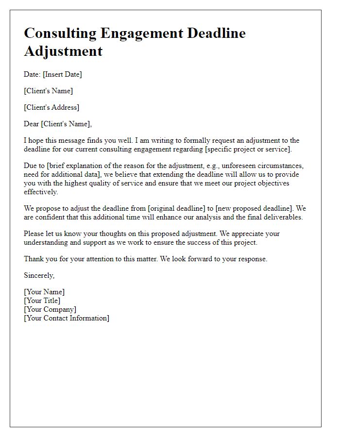 Letter template of consulting engagement deadline adjustment