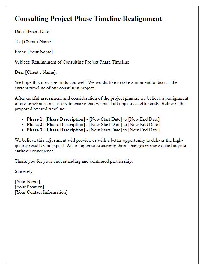 Letter template of consulting project phase timeline realignment