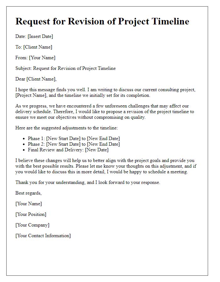 Letter template of consulting project timeline revision request