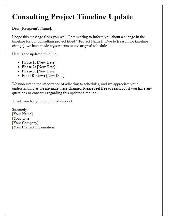 Letter template of consulting timeline change communication