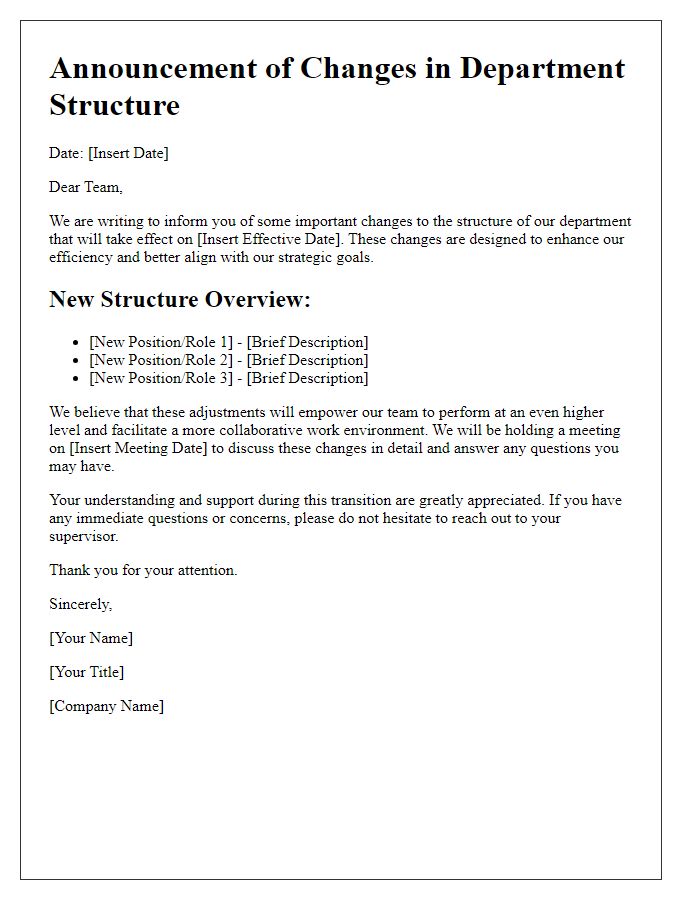 Letter template of changes in department structure