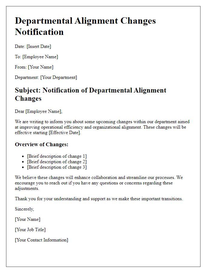 Letter template of departmental alignment changes