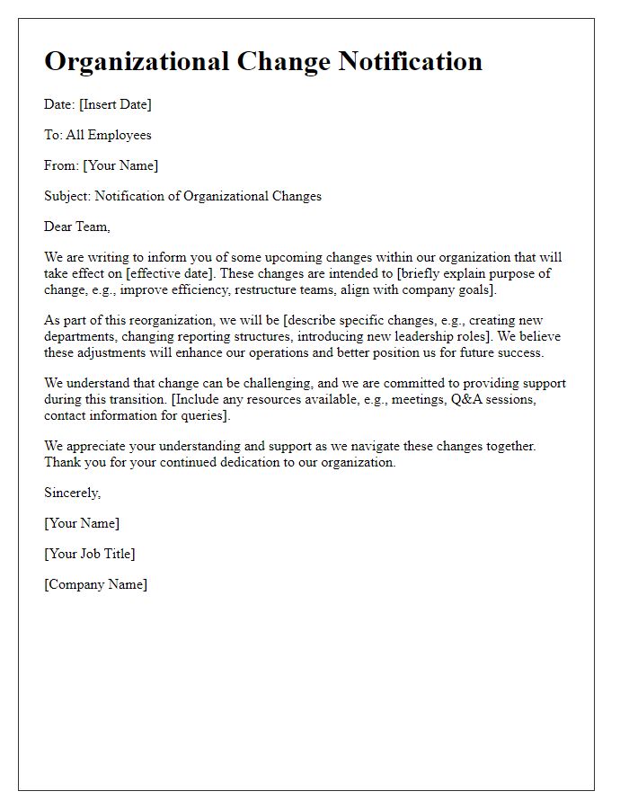 Letter template of organizational change notification