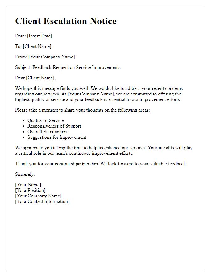 Letter template of client escalations for feedback on service improvements