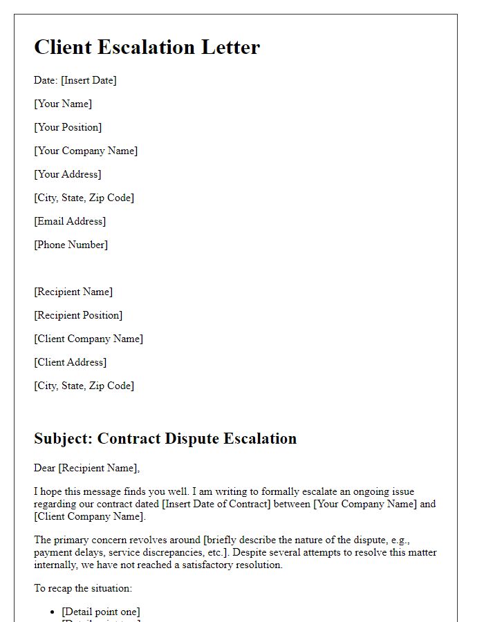 Letter template of client escalations regarding contract disputes