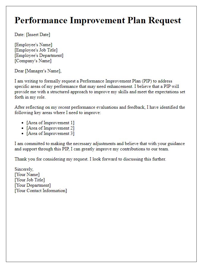 Letter template of performance improvement plan request