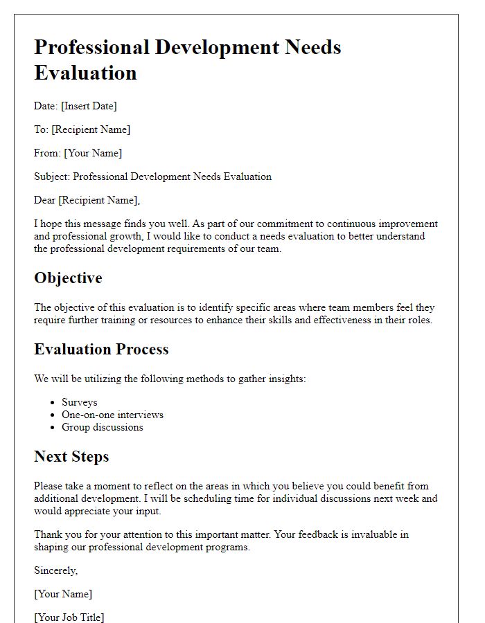 Letter template of professional development needs evaluation