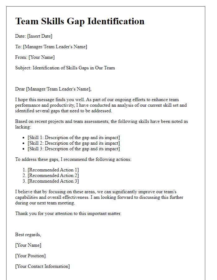 Letter template of team skills gap identification
