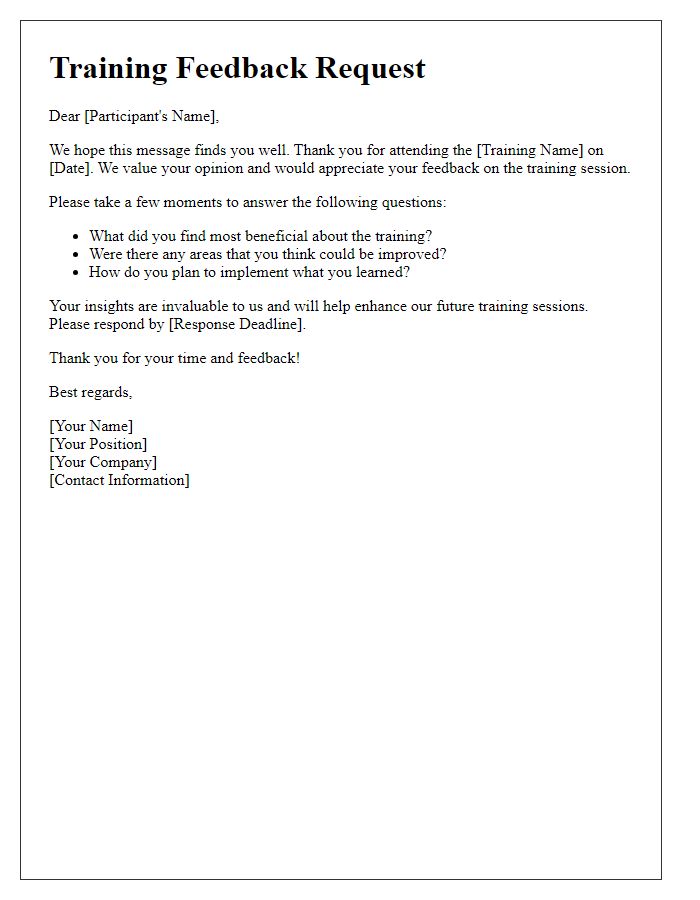 Letter template of training feedback solicitation