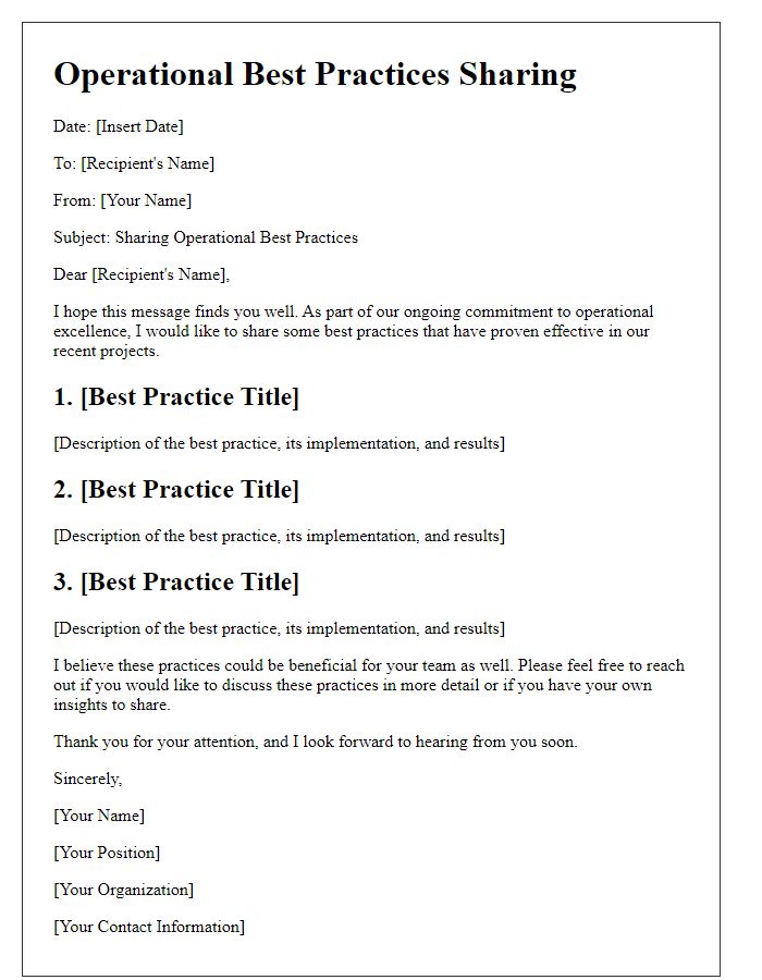 Letter template of operational best practices sharing