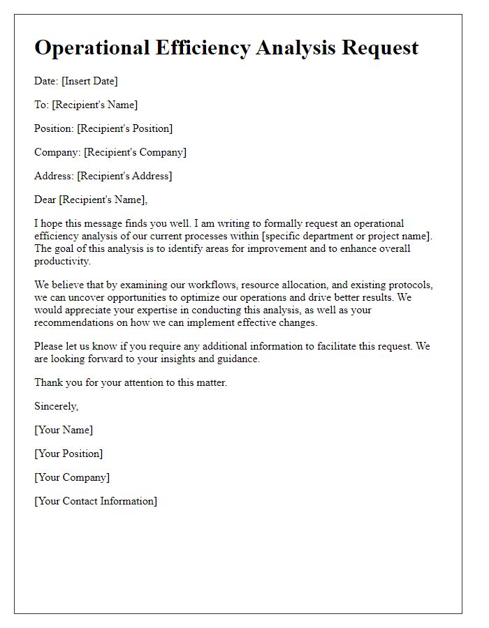 Letter template of operational efficiency analysis request