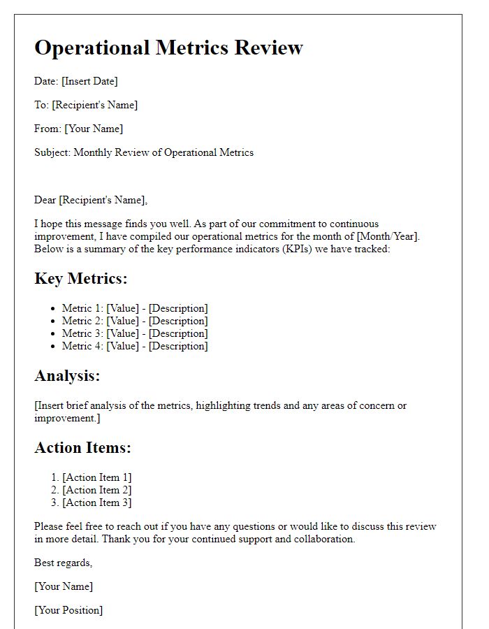 Letter template of operational metrics review