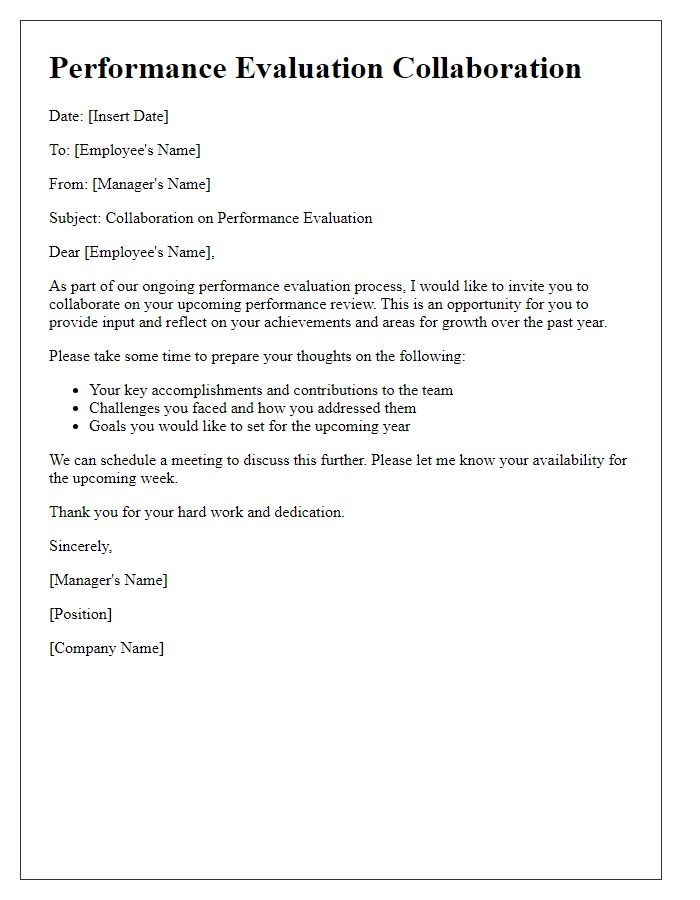 Letter template of performance evaluation collaboration