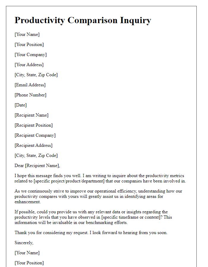 Letter template of productivity comparison inquiry