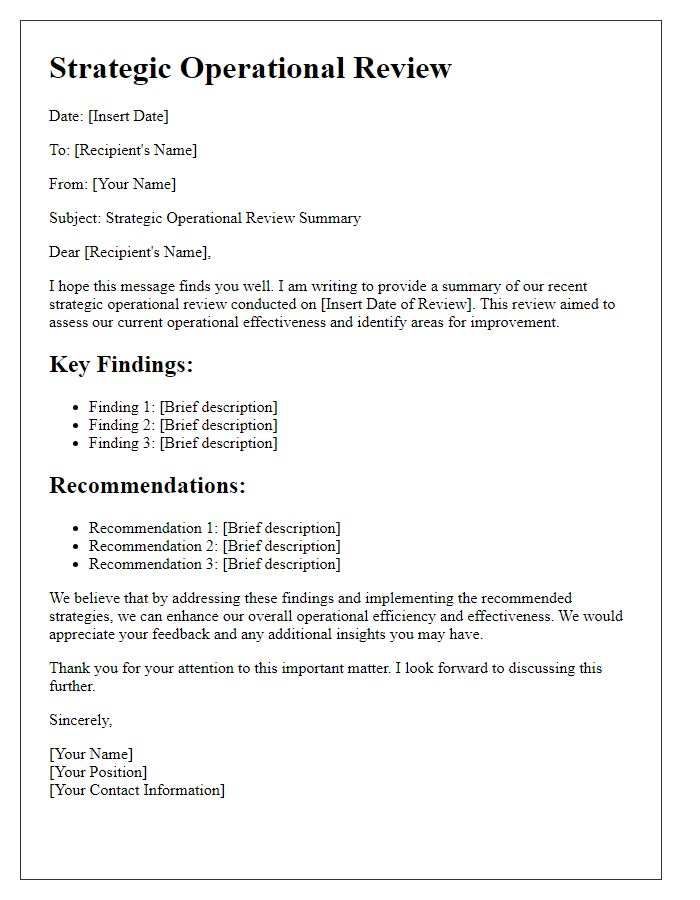 Letter template of strategic operational review