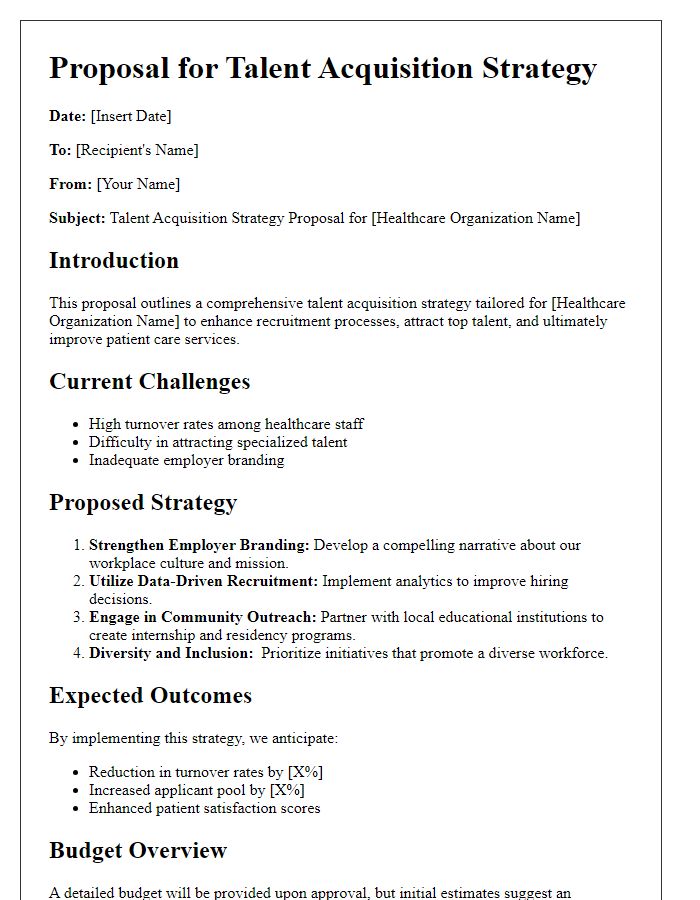 Letter template of talent acquisition strategy proposal for healthcare organizations