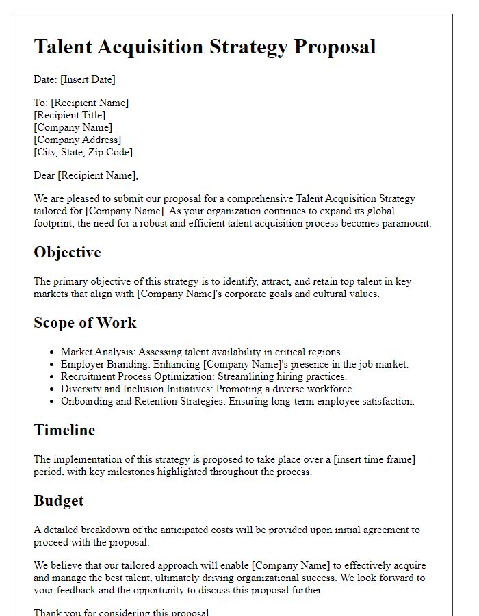 Letter template of talent acquisition strategy proposal for multinational corporations