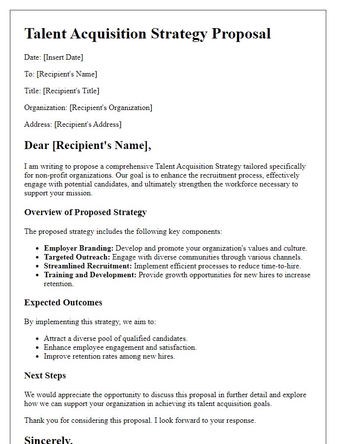 Letter template of talent acquisition strategy proposal for non-profit organizations