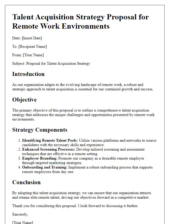 Letter template of talent acquisition strategy proposal for remote work environments