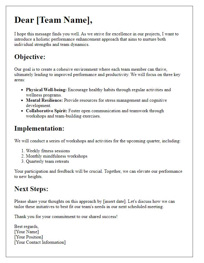 Letter template of holistic performance enhancement approach for team