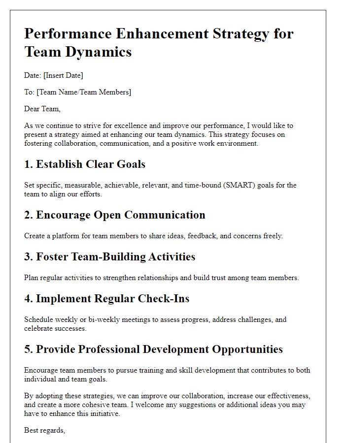 Letter template of performance enhancement strategy for team dynamics