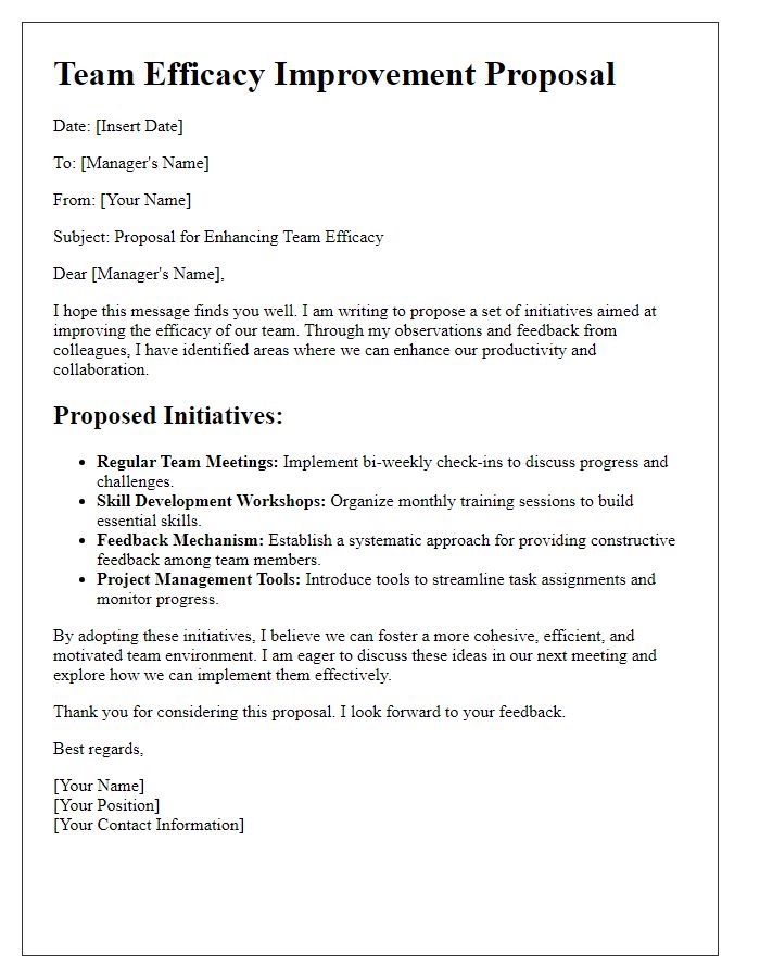 Letter template of team efficacy improvement proposal