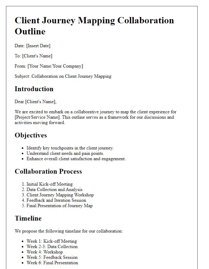 Letter template of client journey mapping collaboration outline