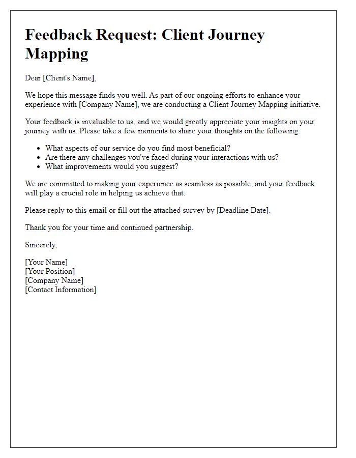 Letter template of client journey mapping feedback request