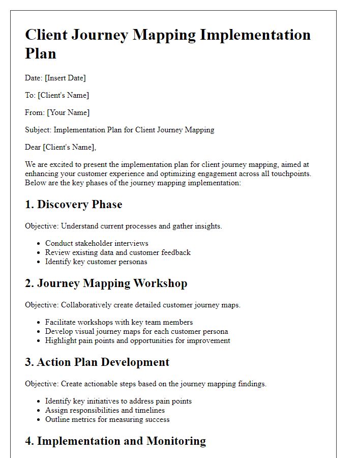 Letter template of client journey mapping implementation plan