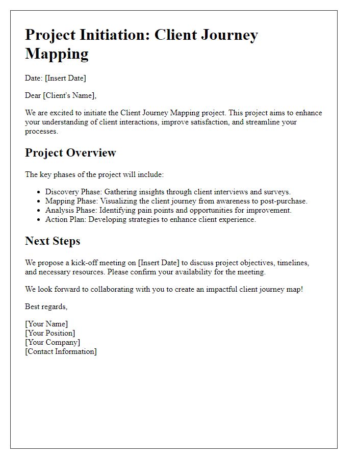 Letter template of client journey mapping project initiation