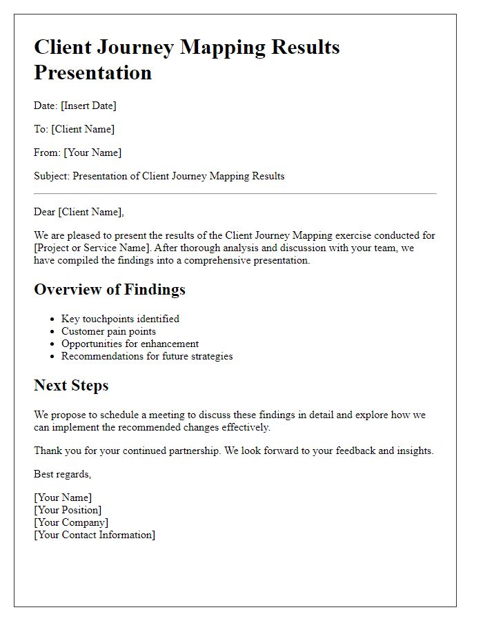 Letter template of client journey mapping results presentation